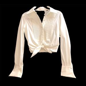 Veronique Young detailed button up tuxedo blouse